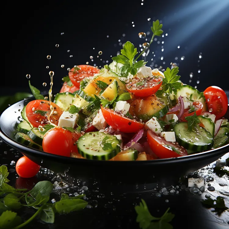 Tomato greek salad with pan-fried fetta