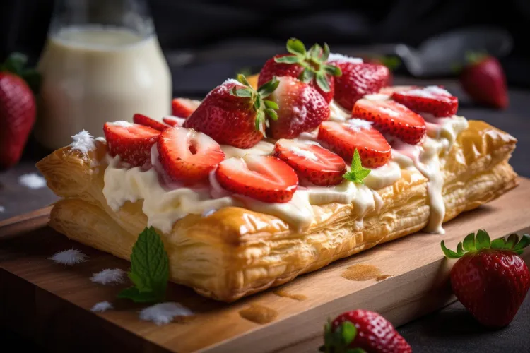 White chocolate cream and strawberry mille-feuille