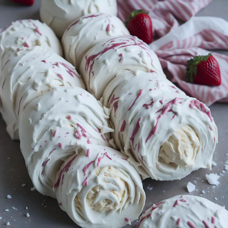 Almond meringues with strawberry cream