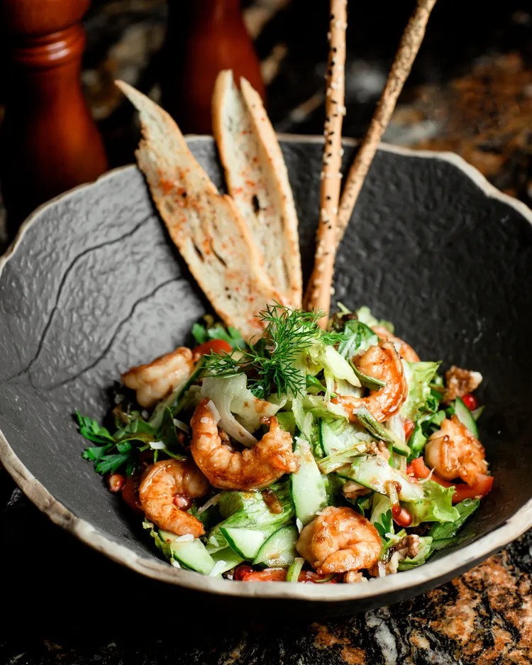 Butterflied salt & pepper shrimp salad