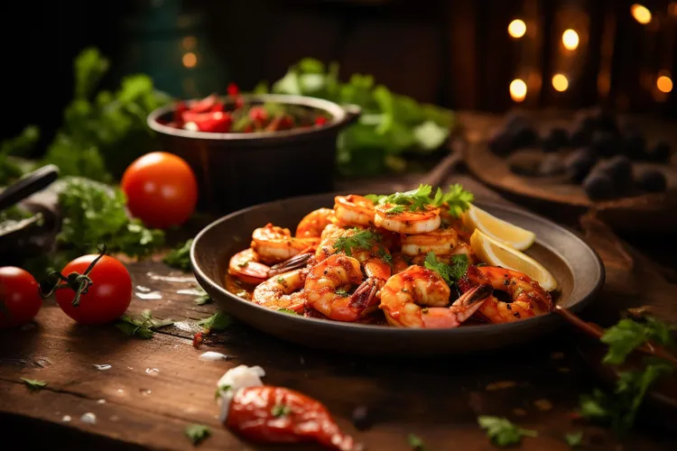 Garlic shrimps with tomato, chilli & thyme