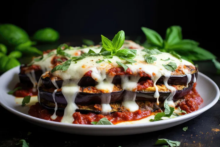 Grilled eggplant with tomato and ricotta