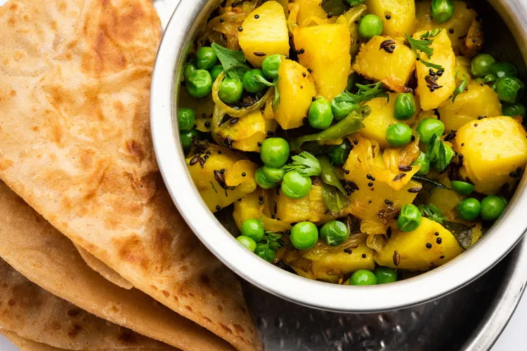 Indian-style potato and pea curry