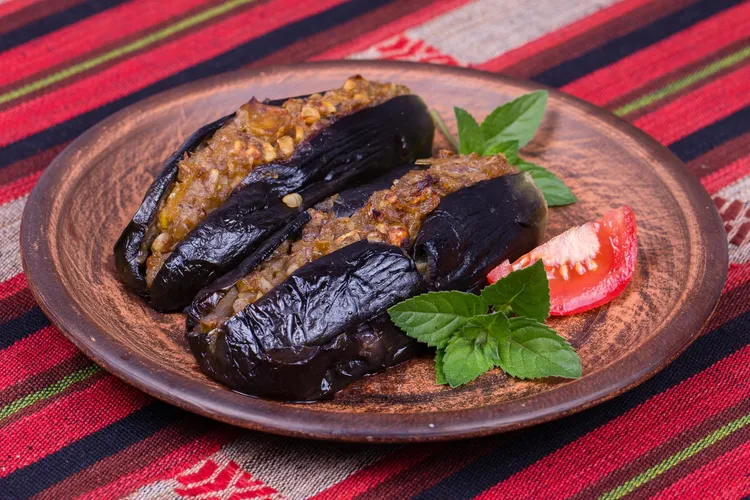 Middle eastern spiced beef stuffed eggplants