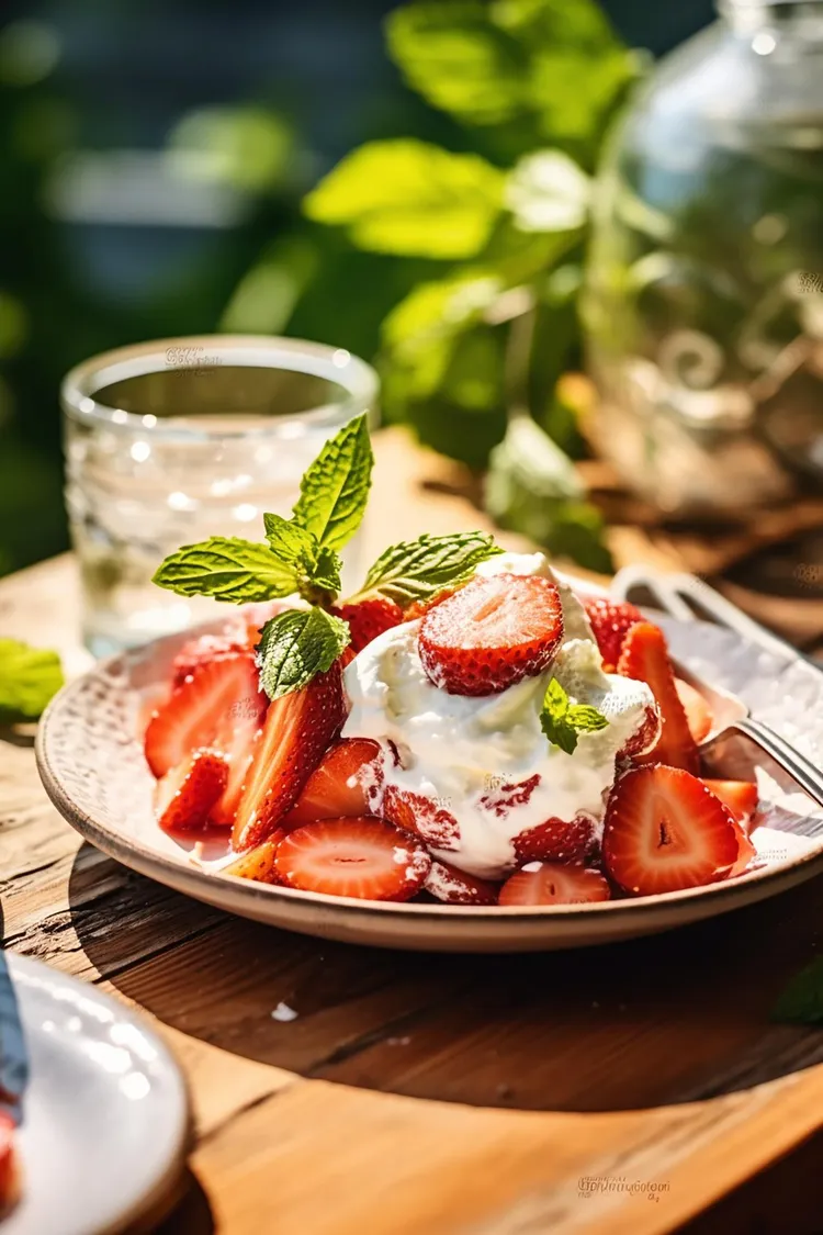 Orange-infused strawberries with passionfruit ricotta