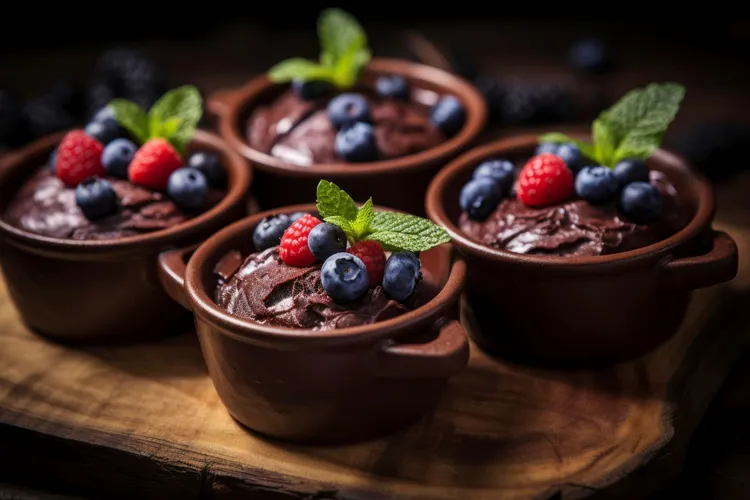 Steamed chocolate berry puddings