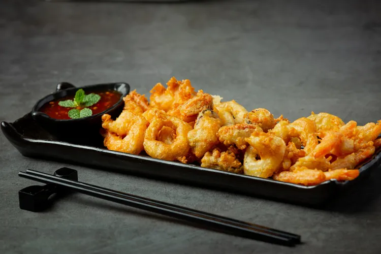 Broccoli and shrimp tempura