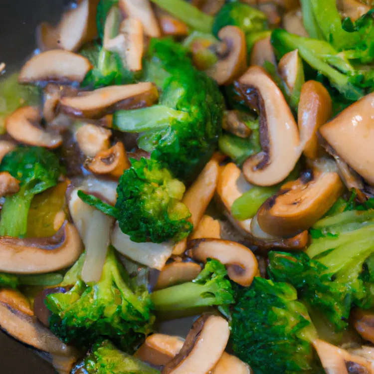 Mushroom, spring onion and baby broccoli stir-fry