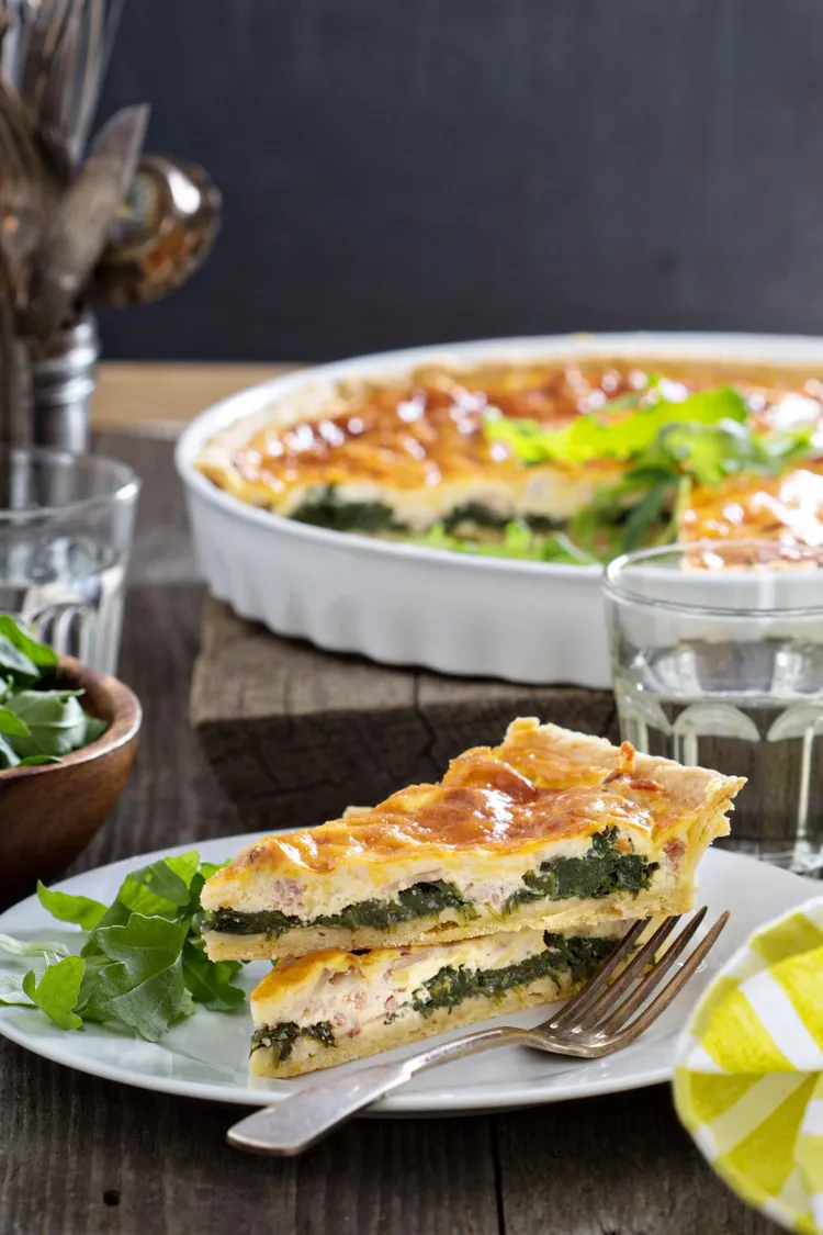 Spinach, bacon and parmesan quiche