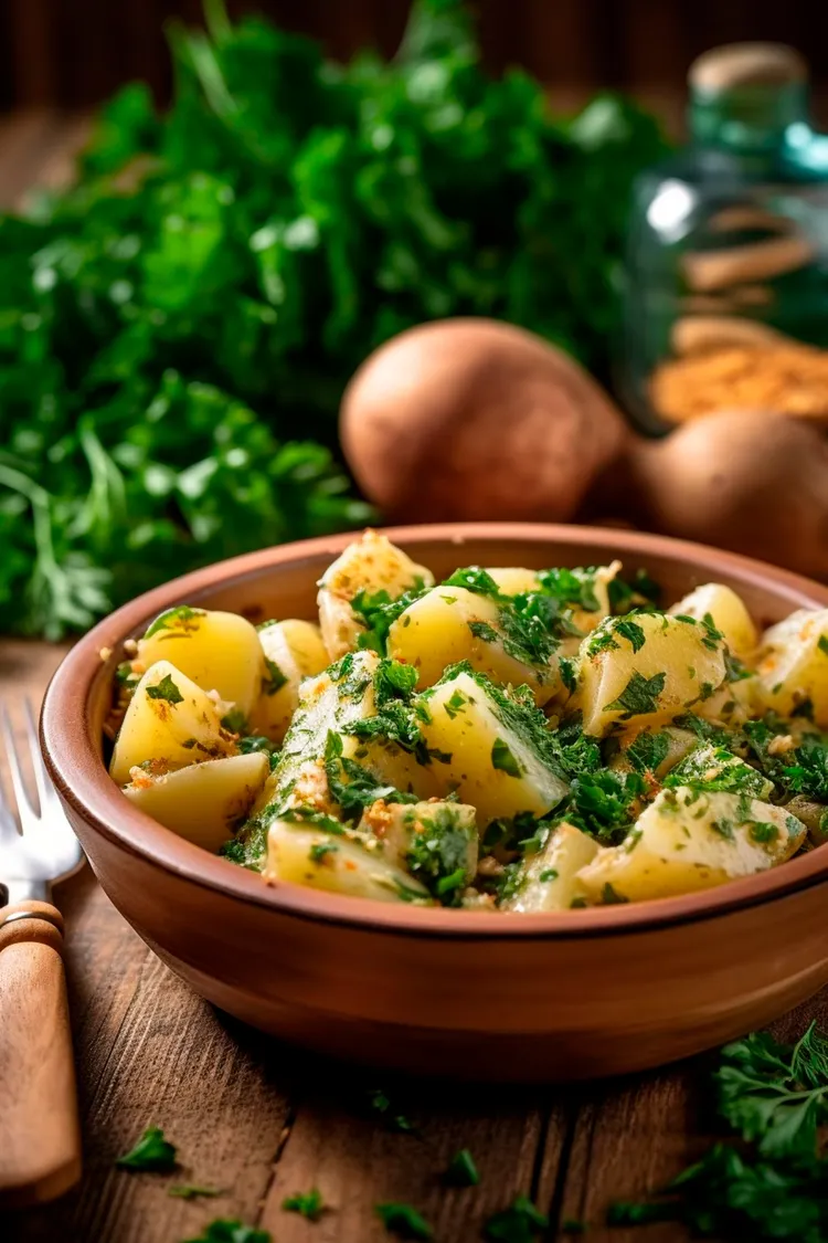 Roasted chat potato and herb salad