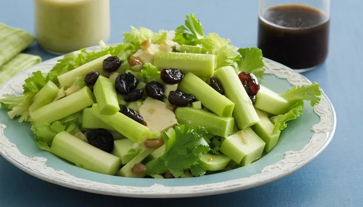 Apple and celery salad with raisin dressing