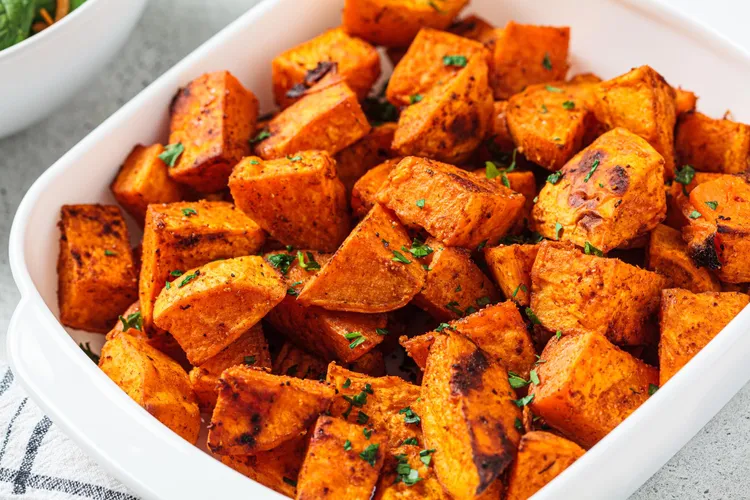 Baked sweet potatoes with chilli and garlic butter