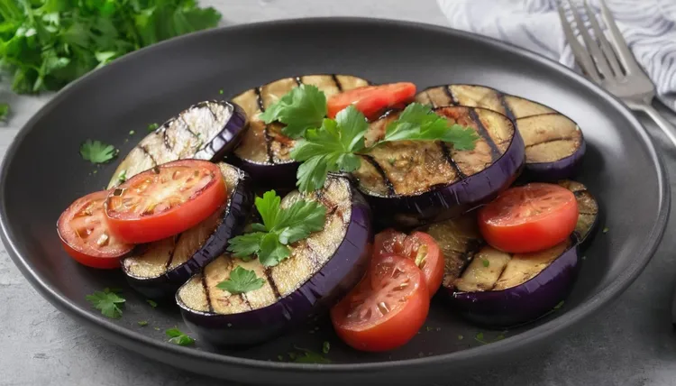 Chargrilled eggplant and tomato salad