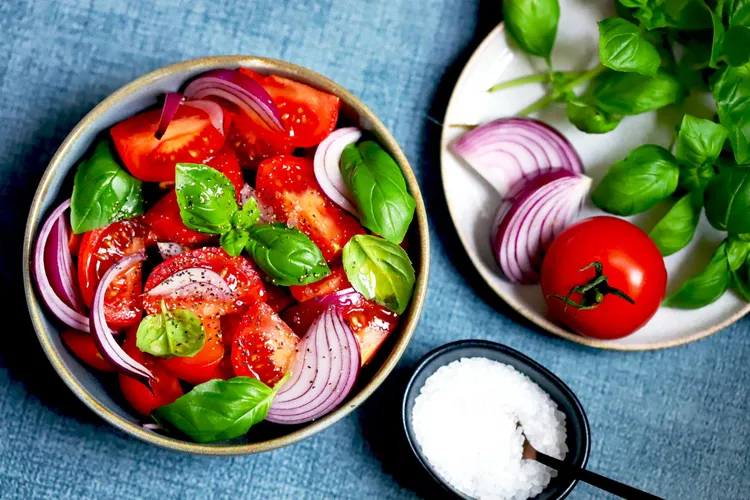 Roma tomato and basil salad