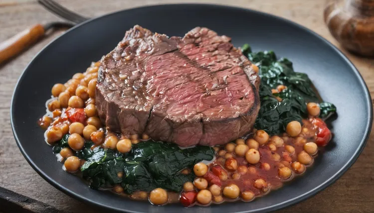 Steak with tomatoes and chickpeas