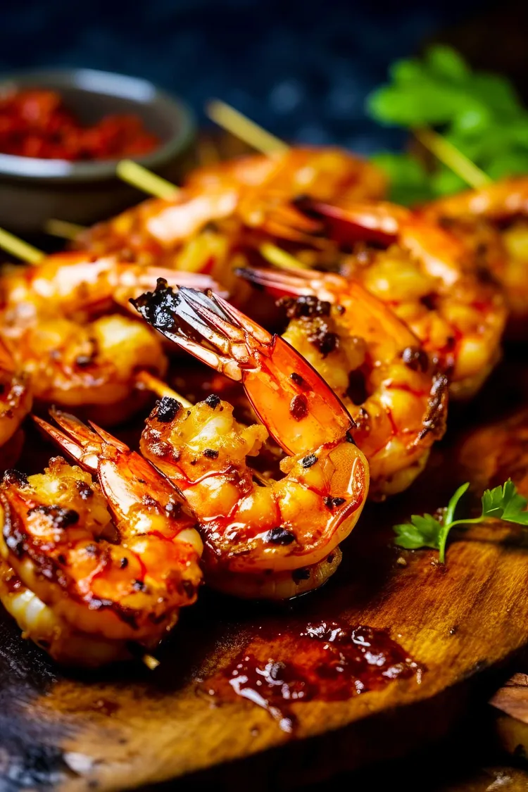 Teriyaki barbecued shrimps