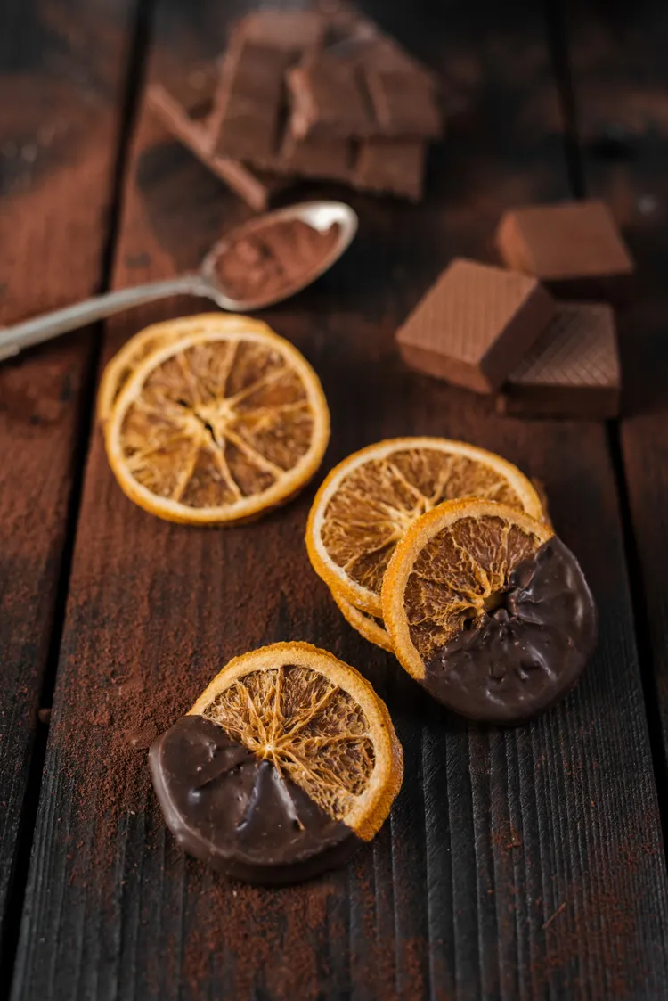 Candied orange dipped in chocolate