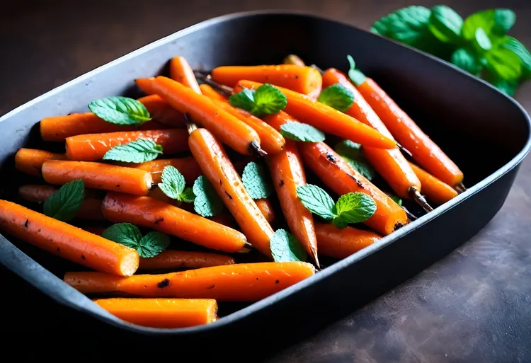 Honey-glazed baby carrots with mint