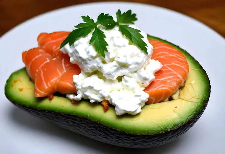 Smoked salmon-stuffed avocados with cottage cheese