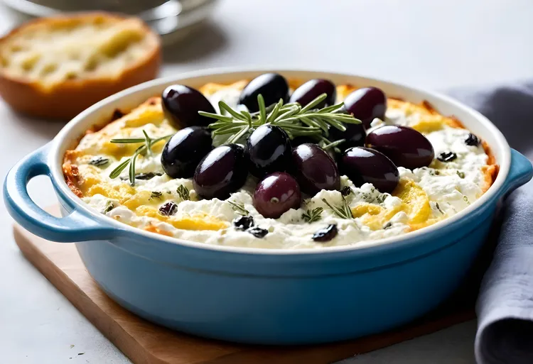 Mixed olive and thyme baked ricotta