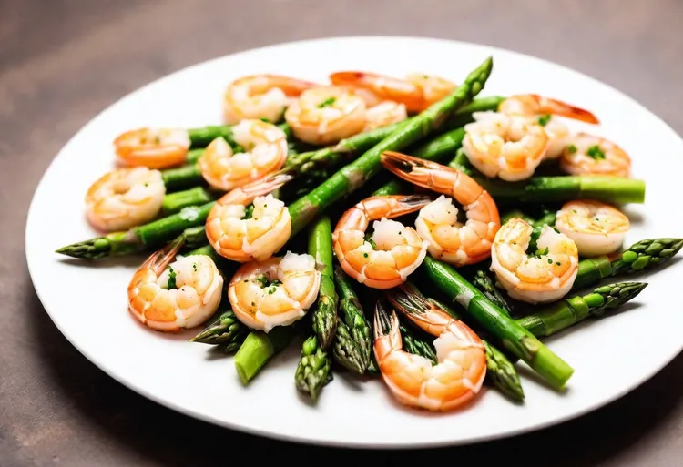 One-pan roasted shrimps with parmesan asparagus