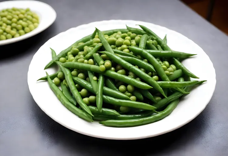Peas and beans with minted garlic butter