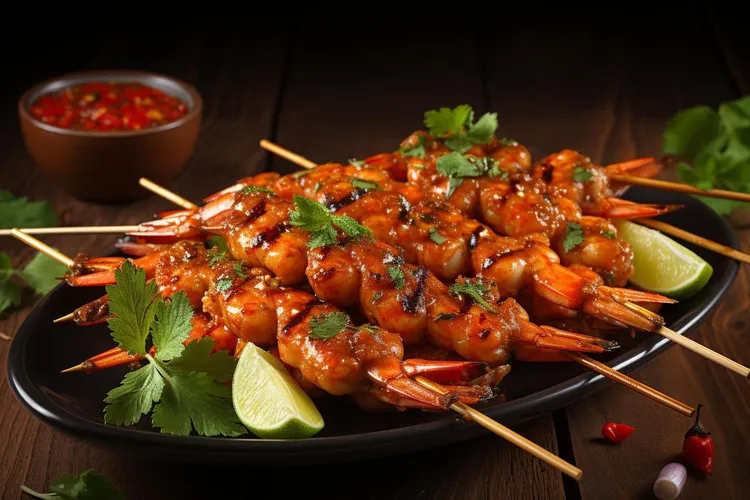 Red curry shrimp skewers
