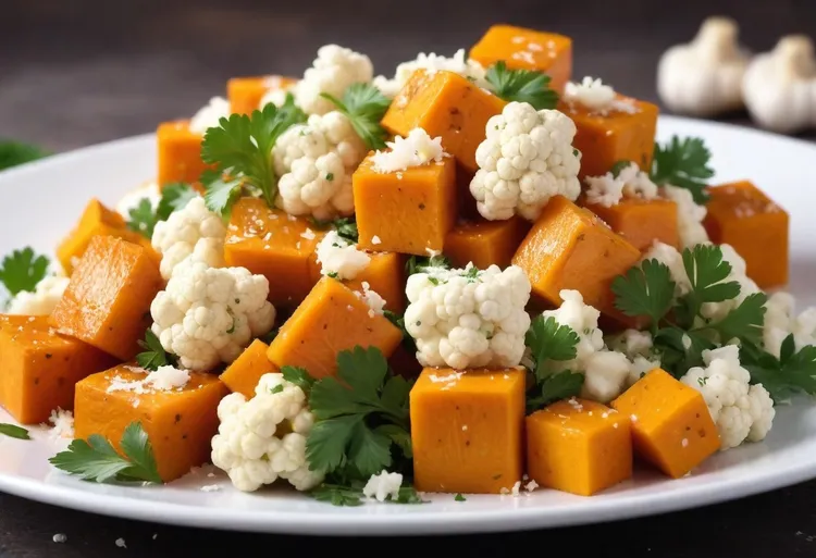 Roasted pumpkin and cauliflower with parmesan