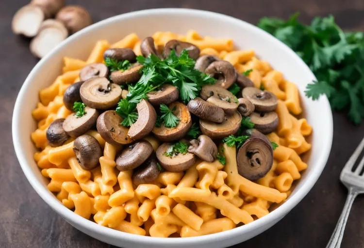 Roasted sweet potato mac and cheese with mushrooms