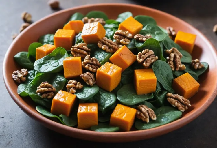 Spinach, roasted pumpkin and walnut salad