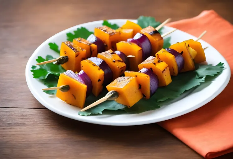 Sweet pumpkin and onion skewers