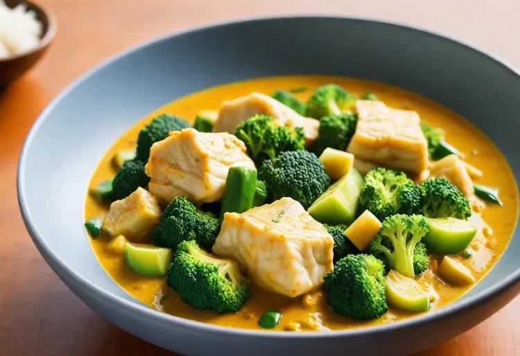Vegetable and fish green curry