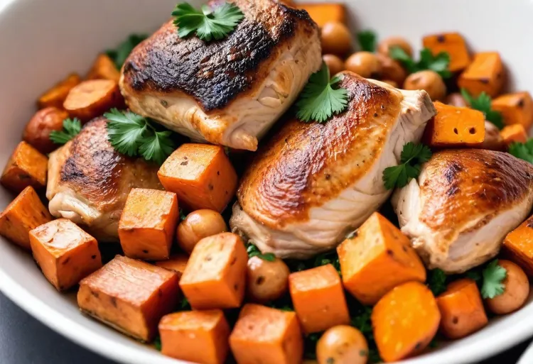 Baked chicken and sweet potato with chickpeas