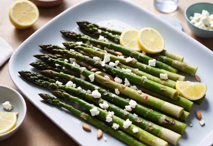 Barbecued asparagus with lemon, feta and mint
