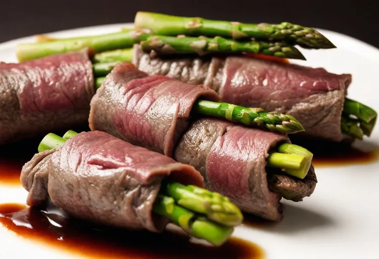 Beef carpaccio and asparagus rolls