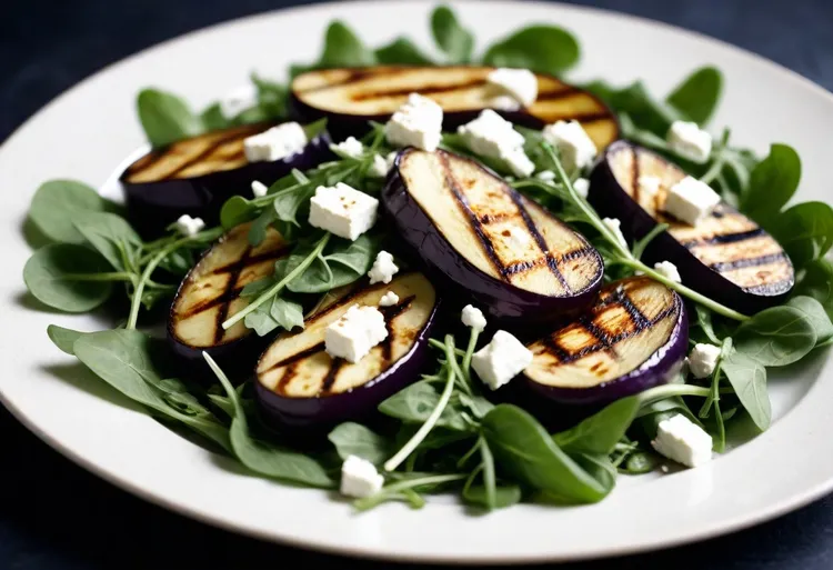 Chargrilled eggplant, olive and feta salad