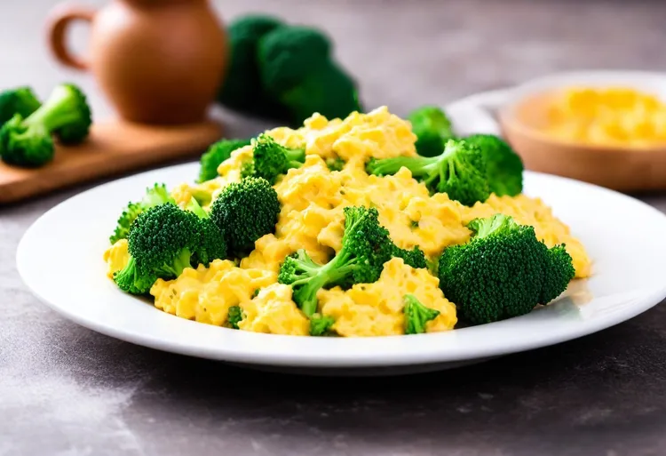 Chilli eggs with garlic broccoli
