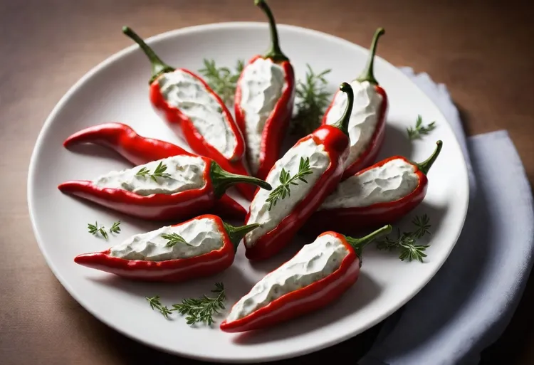 Chillies filled with herb cream cheese
