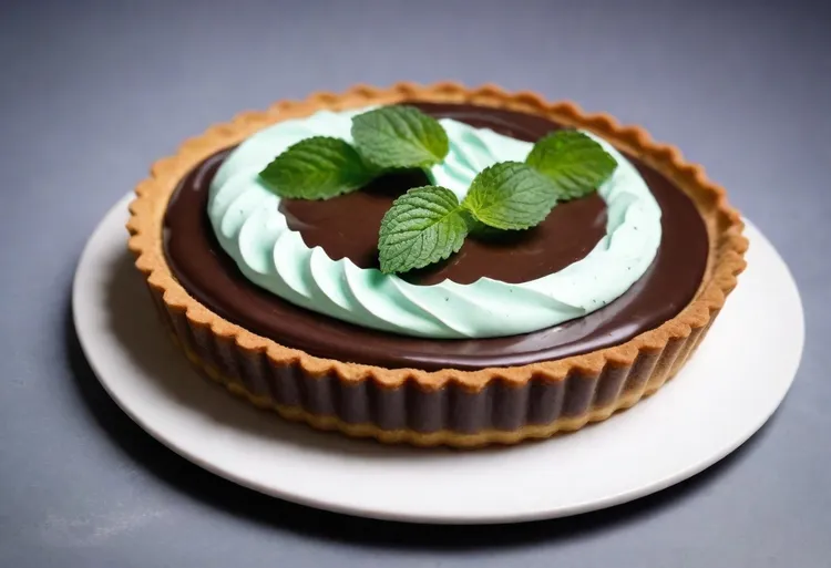 Chocolate and mint tart with creme de menthe cream