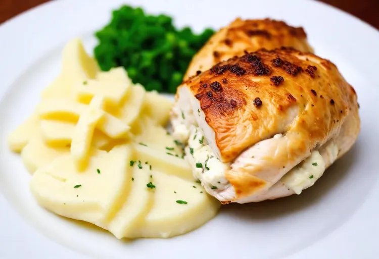 Feta and lemon stuffed chicken breasts with mash