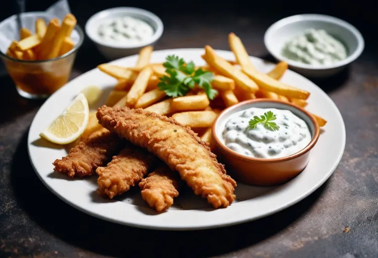 Fish and chips with yoghurt tartare