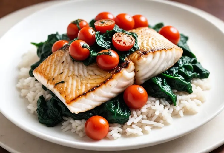 Fish with spinach and tomatoes