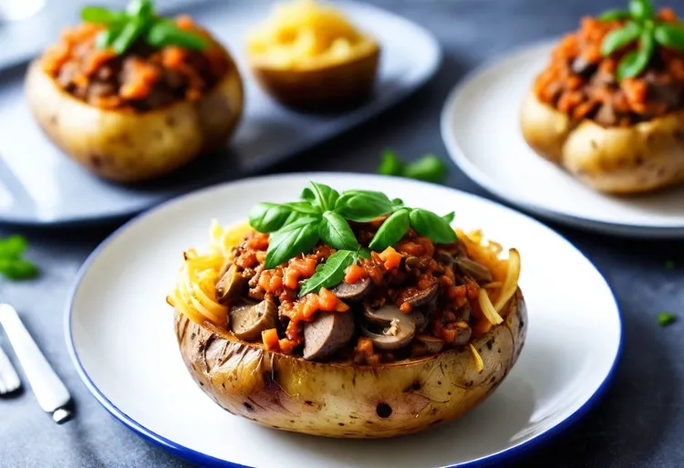 Jacket potatoes with pork and mushroom ragu