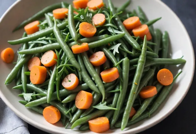 Lemon beans with baby carrots & wilted rocket