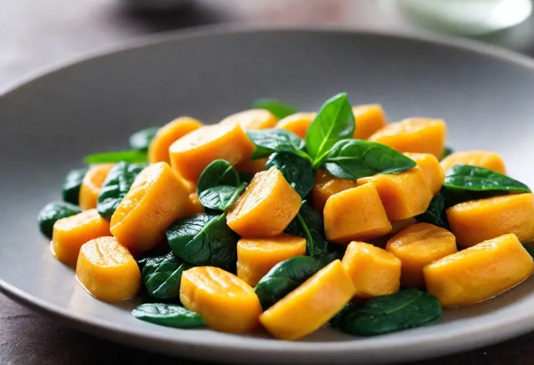 Pumpkin gnocchi with butter and spinach