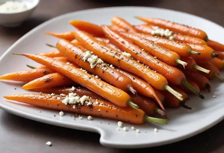 Roasted baby carrots with sesame and feta