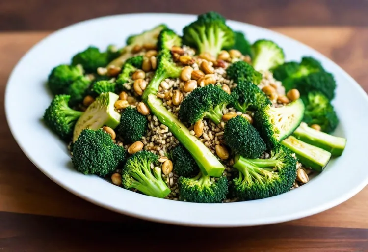 Roasted broccoli salad with brown rice and quinoa