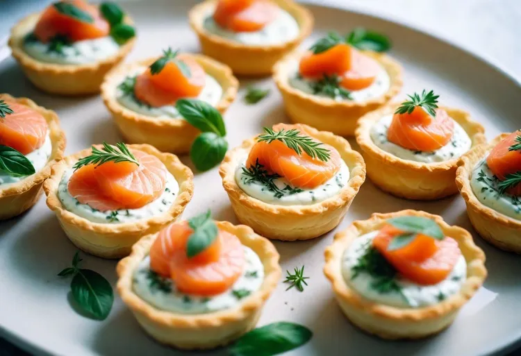 Salmon, herb and creme fraîche tarts