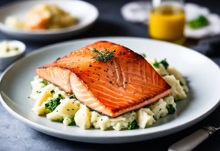 Salmon with burnt butter colcannon