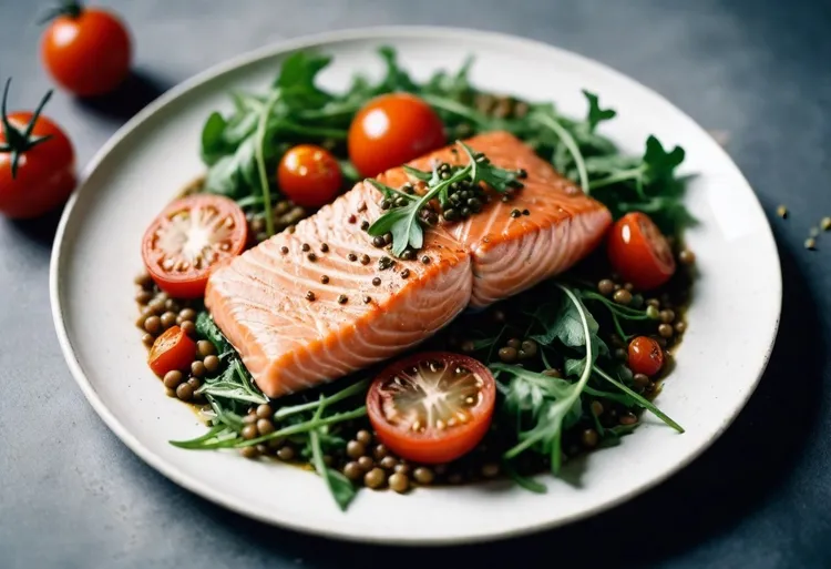Salmon with rocket & lentils